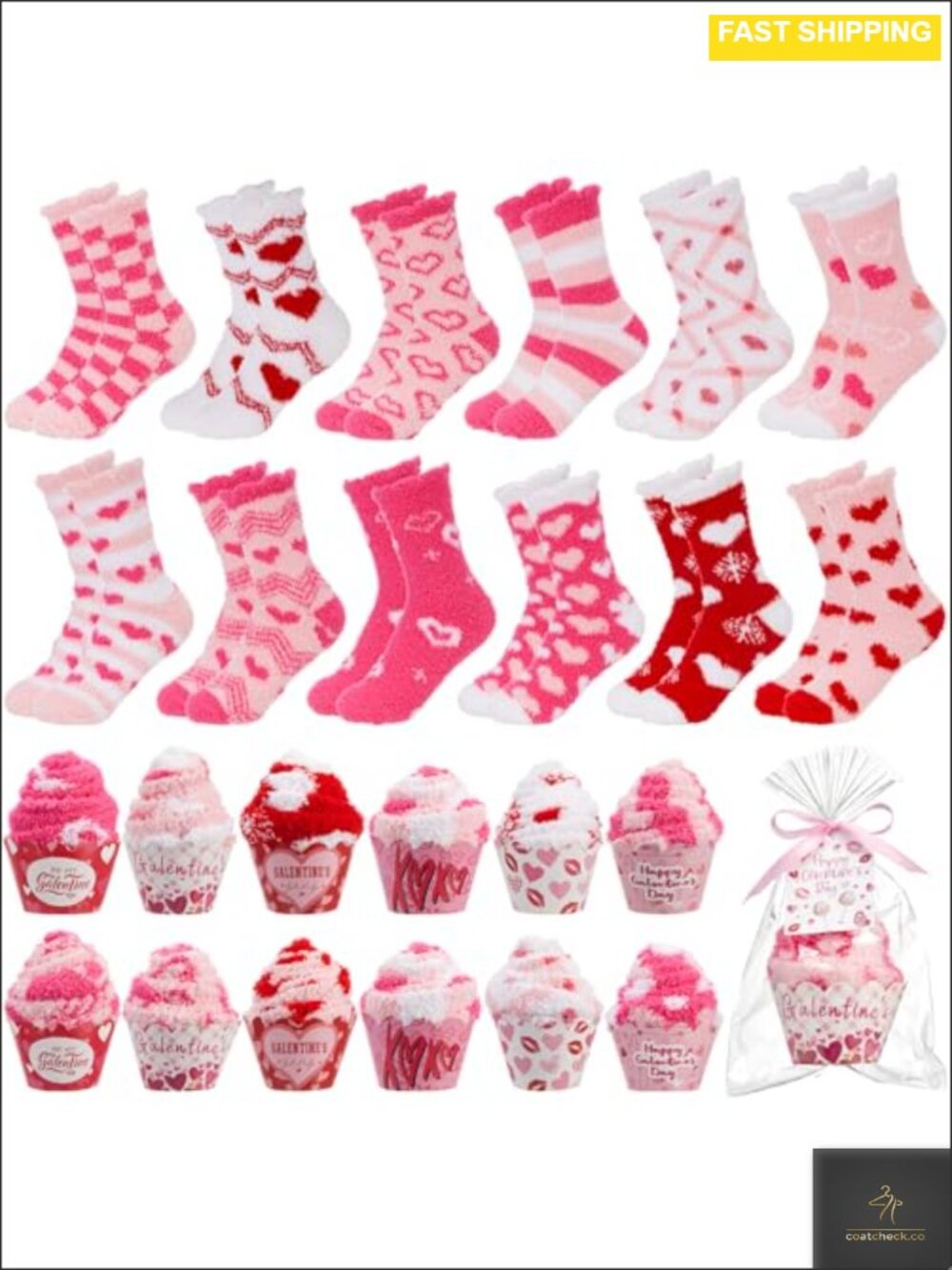 Fuzzy Slipper Socks Gift Set Chenille Spandex Cupcake DIY Galentine's